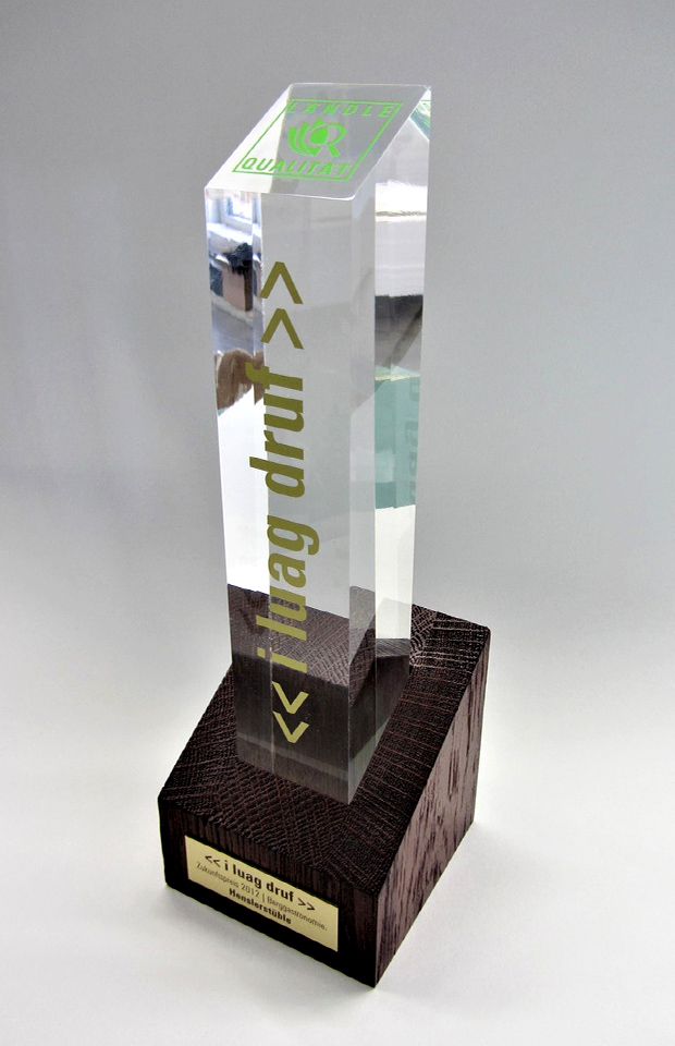 Werbehaug Award Auszeichnung Holz Acrylglas Siebdruck